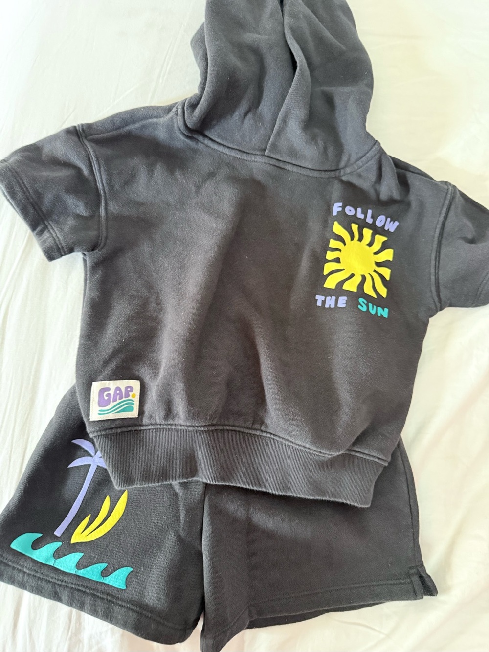 GAP Black 'Follow the Sun' Kids Hoodie & Shorts Set with Yellow Sun Graphic